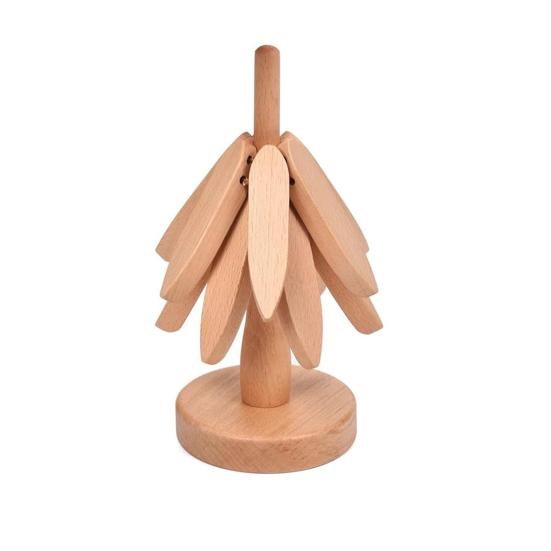 1 Set Christmas Tree Coaster with Base 4 Layers Tree Shape Wooden Trivet Anti-scald Heat