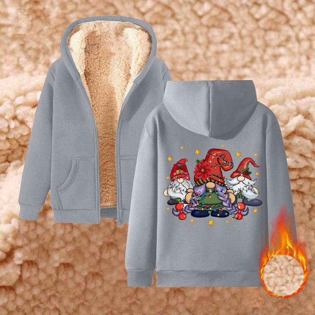 Женская плюшевая и толстая теплая свободная куртка-кардиган с капюшоном и принтом