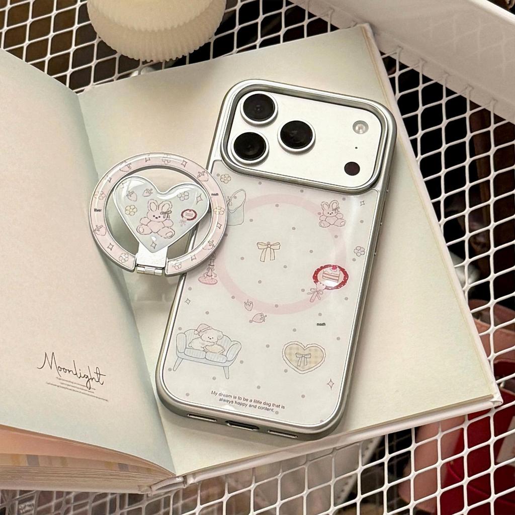 Креативный мультяшный чехол для iPhone 16/15/13 Pro Max: Магнитный кронштейн, Гальваническое покрытие, Корейский дизайн