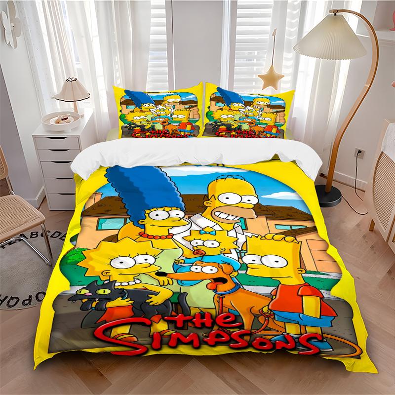3Pcs Simpsons Family Adventure Bedding Set Soft Fabric Duvet Cover Pillowcases Christmas Xmas Halloween Gift 1 Duvet Cover 2 Pillowcase L1486