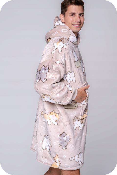 Koc Bluza Oversize Ciepła Gruba Kocobluza 2W1 Xxl Kotki Futrzak [Kb-W1]