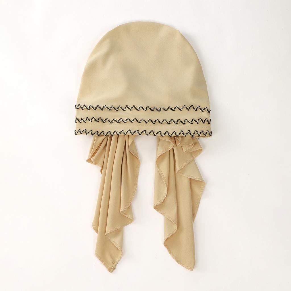 Women Golden Stripes Elastic Hat Cap Muslim Hijab Headband Middle East Instant Scarf Hijab Islamic Turban Bandana