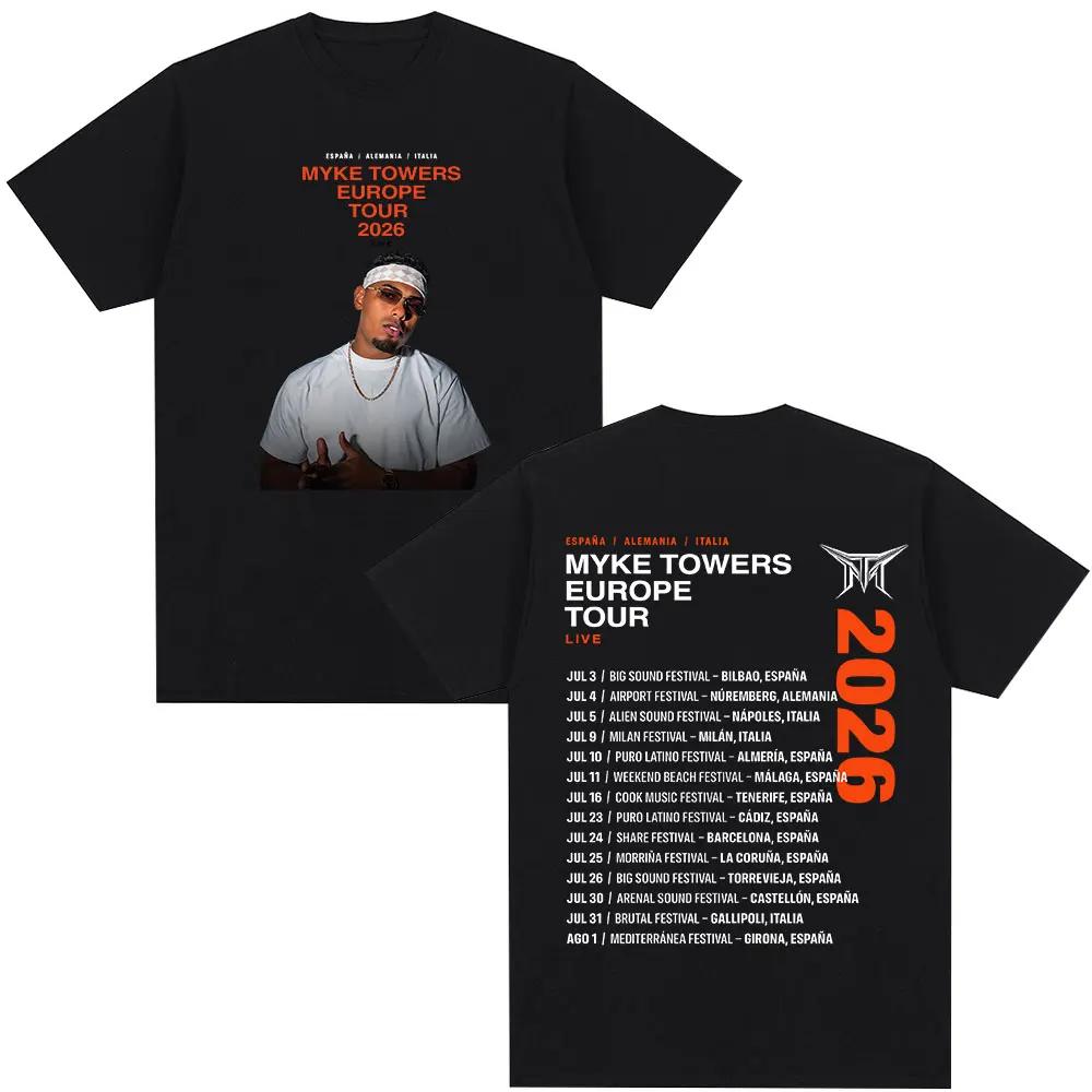 Custom Shirt Rapper Myke Towers Europe Tour 2026 Tshirts Unisex Unisex Fashion Hip Hop Oversized T Shirt Cotton Short Sleeve Tshir