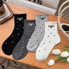 4 Pairs Four Seasons Tulip Embroidery Midtube Socks Simple Solid Color Sports Socks Sweet Lace Stockings for Women