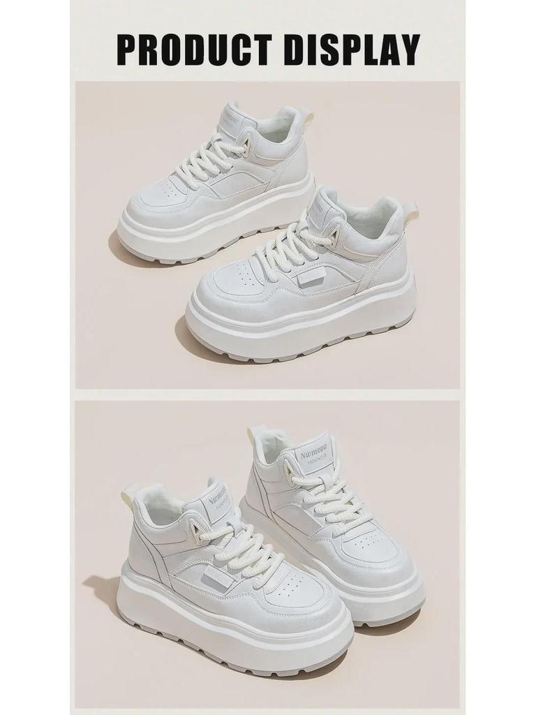 Women's Stylish Thick-Soled High-Top White Sneakers - 2025 Autumn/Winter Collection