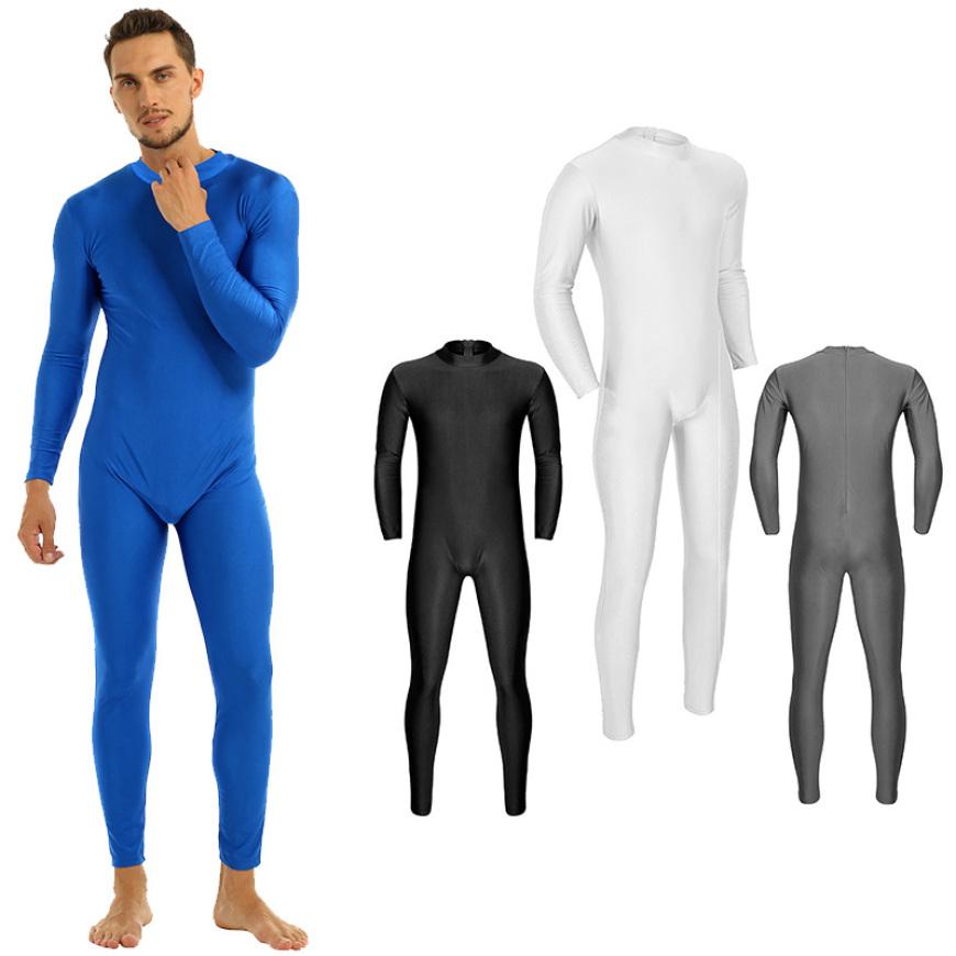 Mens One Piece Bodysuit Turtleneck Spandex Long Sleeve Unitard Leotard Dancewear