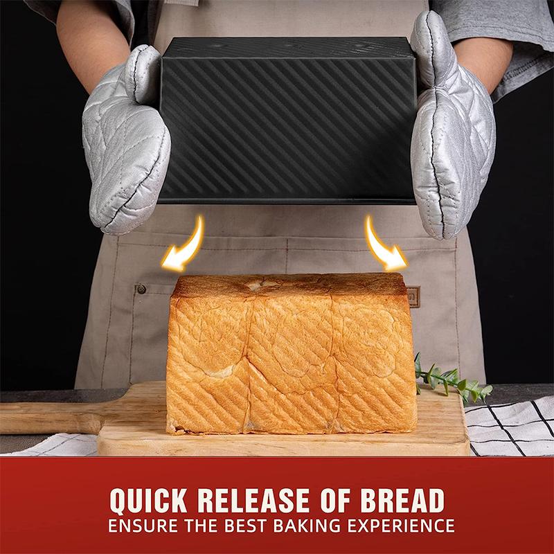 LMETJMA Pullman Форма для хлеба с крышкой, 1 фунт, антипригарное покрытие, прямоугольная рифленая форма для тостов из углеродистой стали, форма для торта JT157