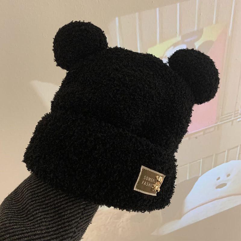 Женская модная плюшевая шапка с медведем, мягкая вязаная и теплая зимняя шапка