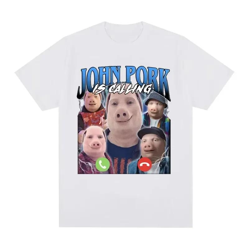 Смешная футболка John Pork Is Calling Юмор Свинья Мем Дизайн Графическая Футболка Мода Хип-Хоп Короткий Рукав Модные Футболки