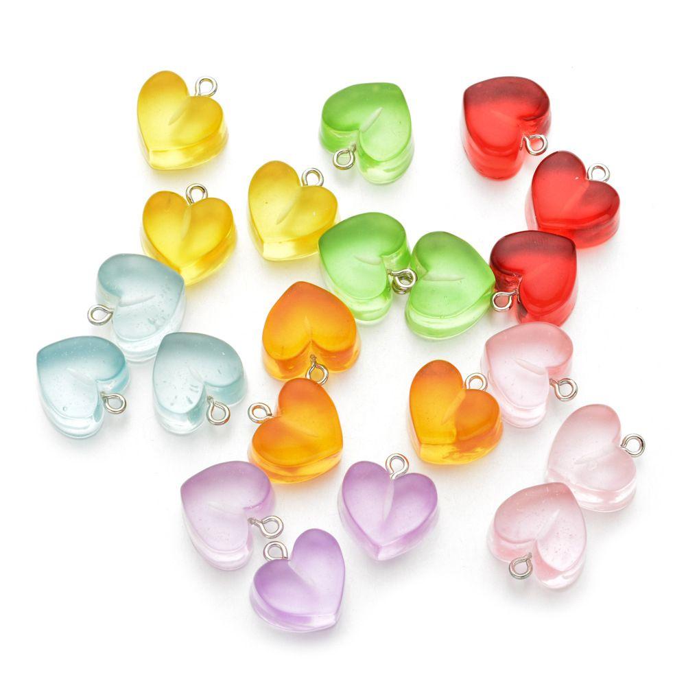 Handmade Earrings Jewelry Making Keychain Pendant Resin Heart Charms Candy Color Necklace Crafting