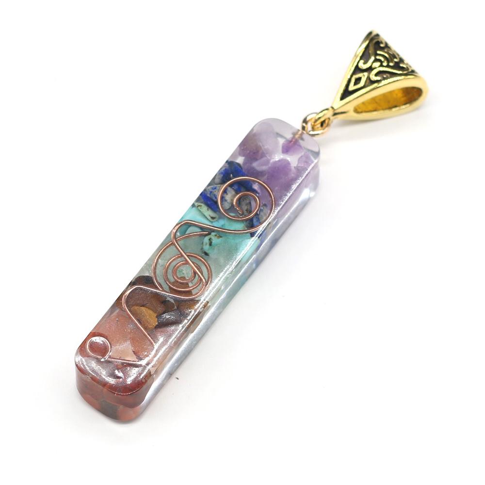 1 шт. натуральный кристалл 7 чакр камень кулон смола прямоугольные подвески для изготовления ювелирных изделий DIY ожерелье аксессуары ремесло повседневная одежда