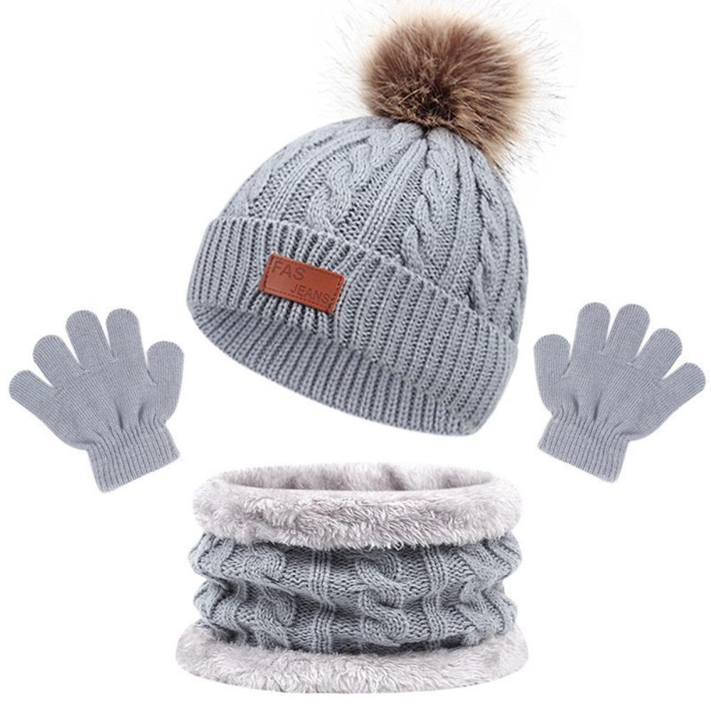 3pcs/set Comfortable Toddler Bonnet Cute Pompom Knitted Hats Kids Hat Set  Autumn Winter