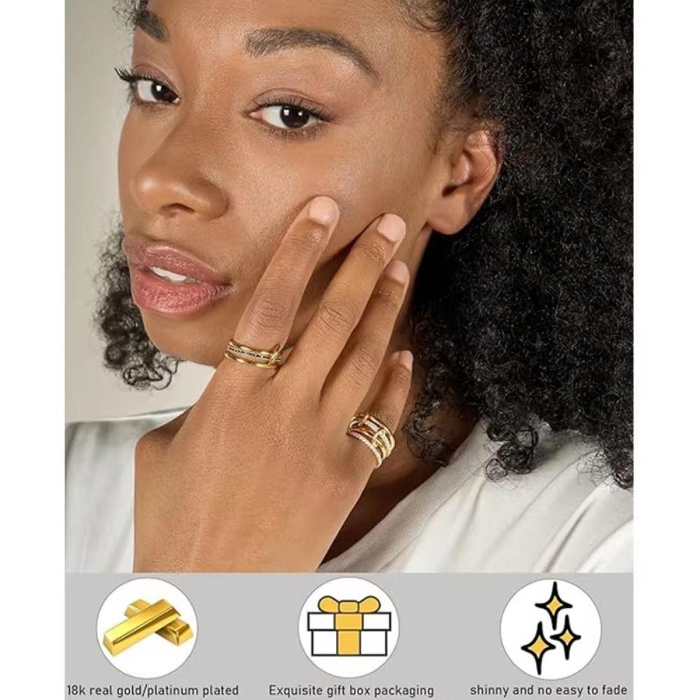 Золотые штабелируемые кольца Геометрическое кольцо на фалангу Трехслойное кольцо Кольца, соединенные несколькими звеньями Женские