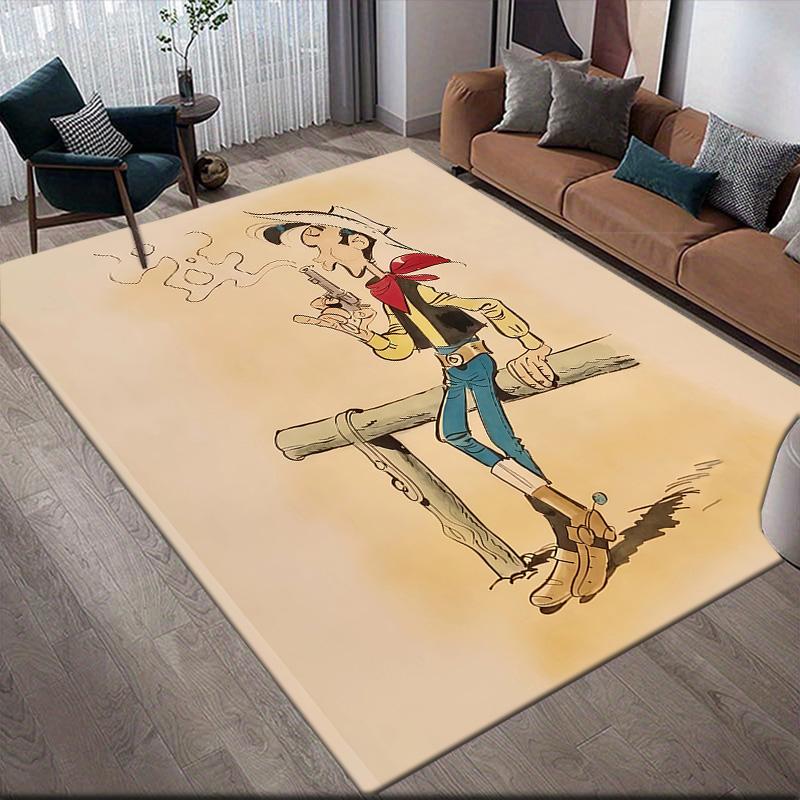 Lucky Luke2 Flannel Pattern Square Carpet,Area Rug,Carpet Rug for Living Room Bedroom Sofa Playroom Decor,Non-slip Floor Mat