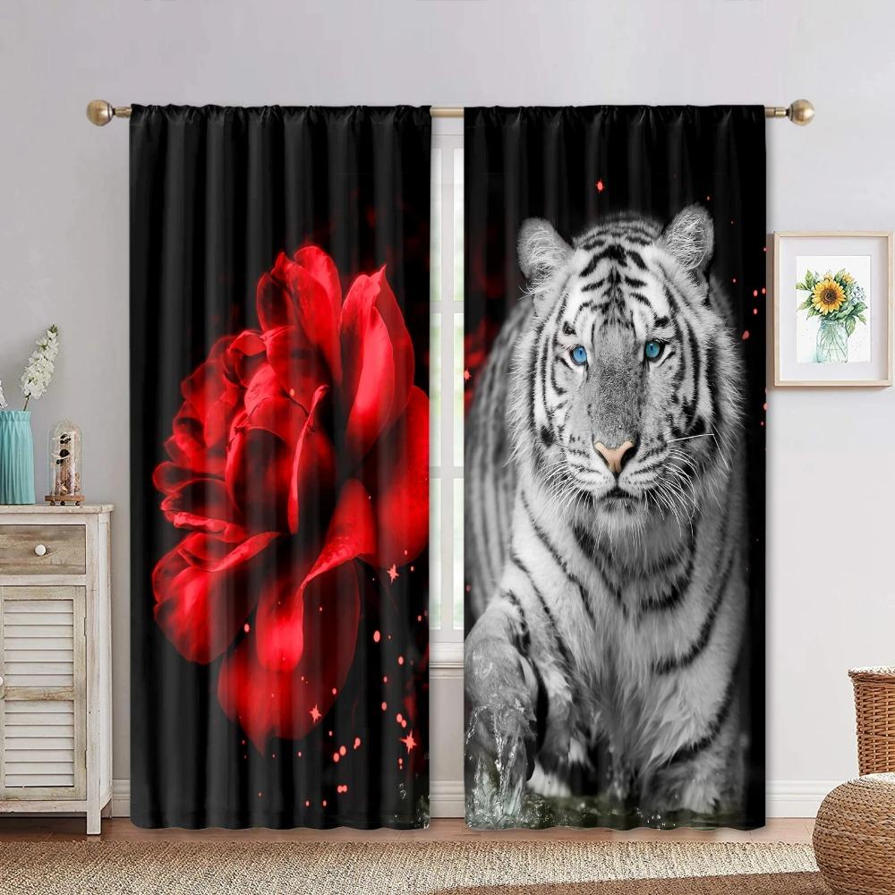 Новые розы, леопарда, тигра, дикого животного, узор, высокая затемняющая штора для спальни, гостиной, 2 панели, затемняющая штора, новые
