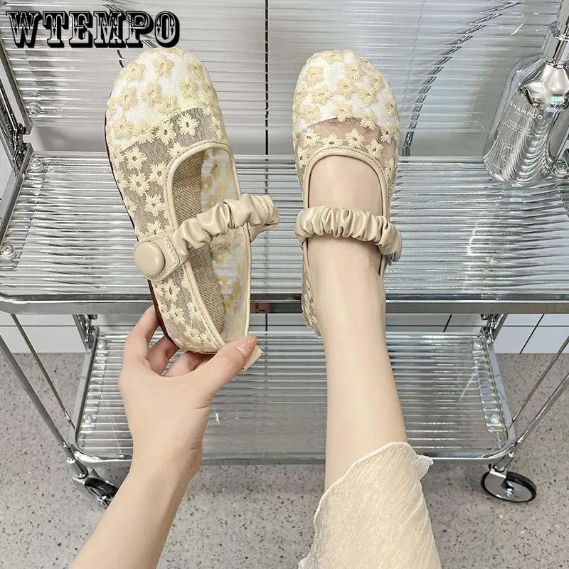 Дышащая женская обувь из сетчатой ​​ткани с вышивкой и узором, туфли на мягкой подошве из льна, простые повседневные туфли в стиле ретро, ​​весна-лето