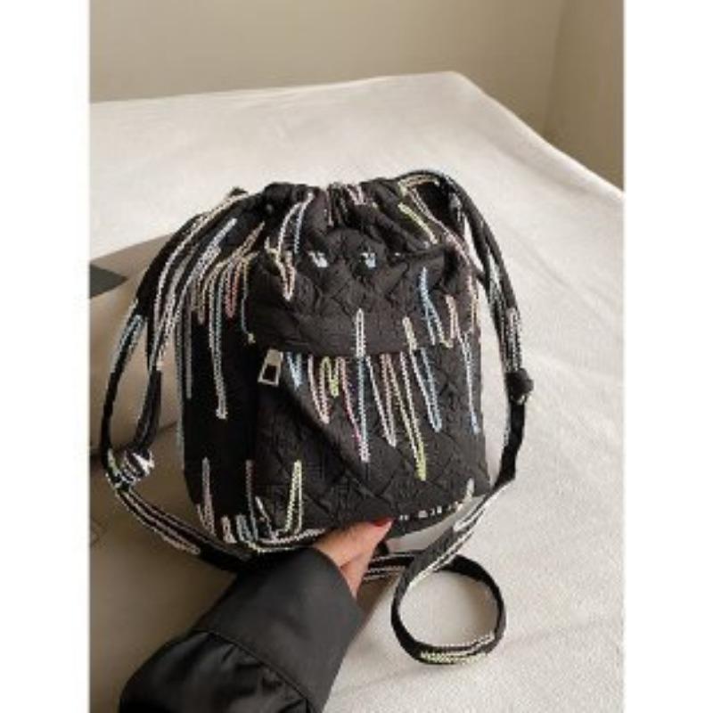 Модная сумка-ведро с радужными полосками и вышивкой, плиссированная, на одно плечо, сумка через плечо