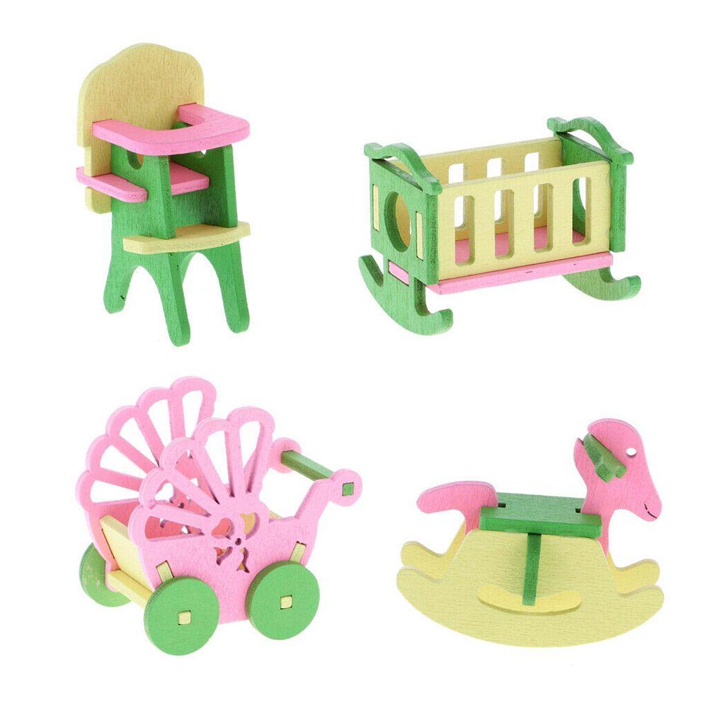 Mini Simulated Toys Nursery Dining Chair Cradle Cot Dolls House Furniture Miniatures Dollhouse