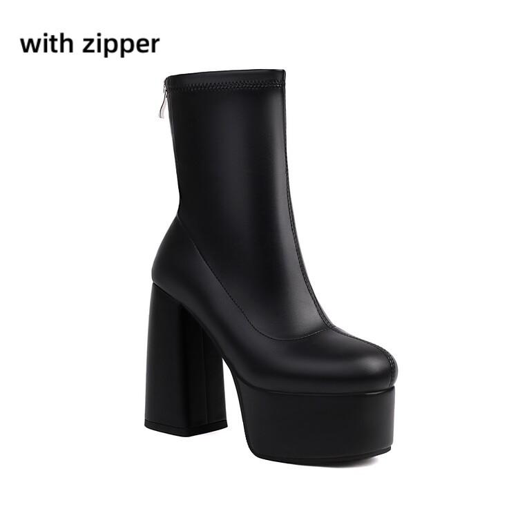 Short Stretch Boots for Women Super Thick High Heel Gold Shoes Silver Chunky Platform Winter Sexy Women Boots