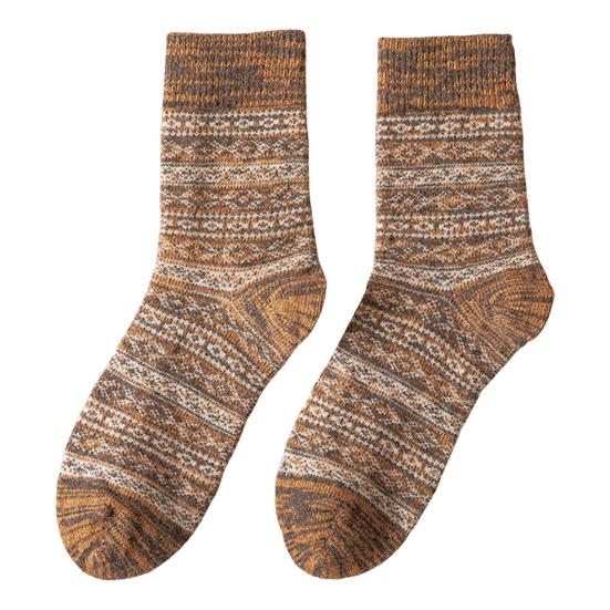 Warm Wool Socks for Men Winter Thermal Thick Crew Socks Vintage Style Retro Pattern Socks for Cold Weather