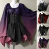 Women Halloween Cosplay Dress Irregular Hem Lace-up Strap Gothic Gradient Color Matching