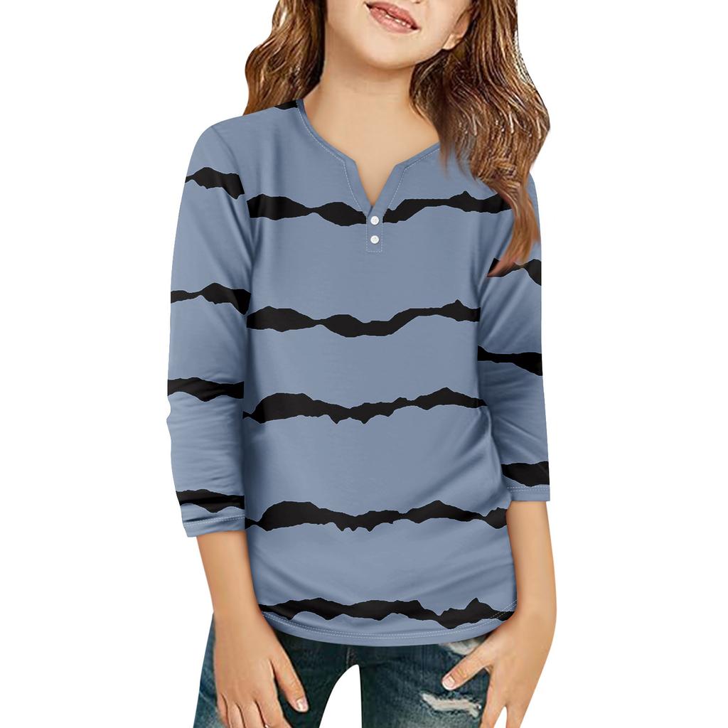 Детская футболка с рукавом 3/4, повседневная футболка с принтом, круглый вырез, блузка-пуловер