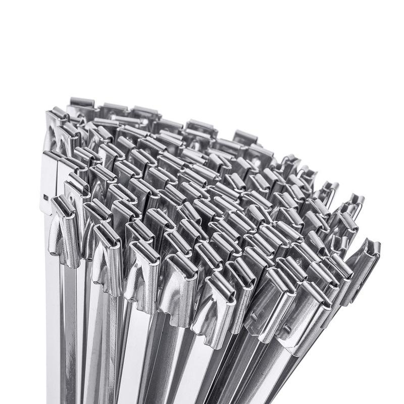 100Pcs Width 7.9mm Ties Multi-Purpose Locking Cable Metal Zip Ties Stainless Steel Zip Tie Exhaust Wrap Coated Locking Cable