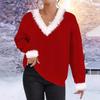Осень и Зима Свободный Рождественский Однотонный С V-образным вырезом С Длинным Рукавом Свитер Топ Женский