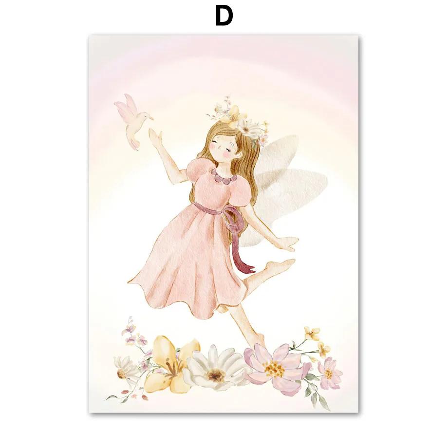 Butterfly Fairy Unicorn Rainbow Flower Custom Name Nursery Wall Art Canvas Painting Poster Print Pictures Baby Kids Room Decor