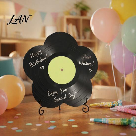 Customizable Record Art Flower Vinyl Ornament, DIY Custom Board, with Hand Painted Display Stand Design, Personalized Birthday Anniversary Message