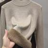 Women's Fleece Knit Top: Semi-High Neck, Plus Velvet, Thick, Versatile Base Layer for Autumn/Winter.