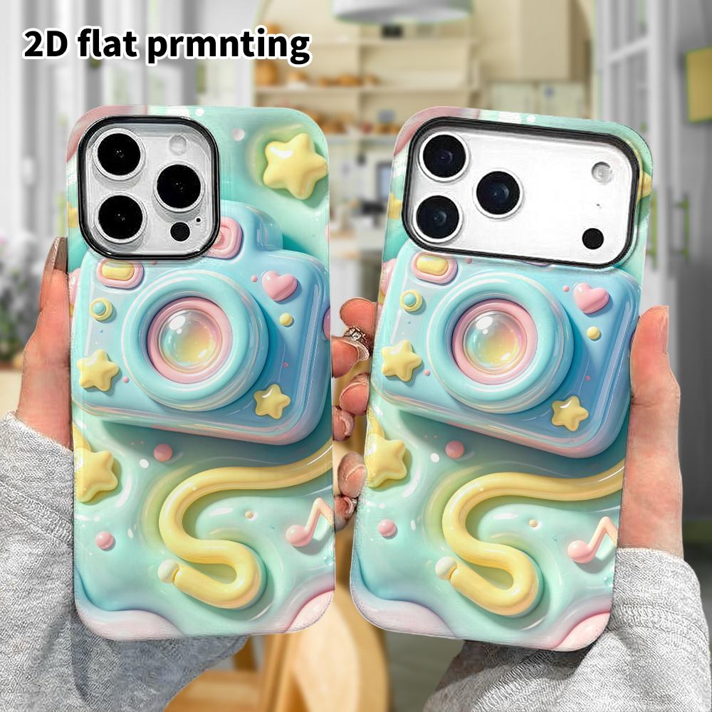Phone case: 2D flat design suitable for iPhone 18 17 16 15 14 13 Pro protective case, macaron camera, perfect Christmas and Halloween holiday gift