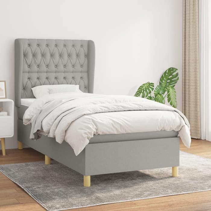 Maison Exclusive - Sommier à lattes de lit et matelas Gris clair 90x190 cm Tissu
