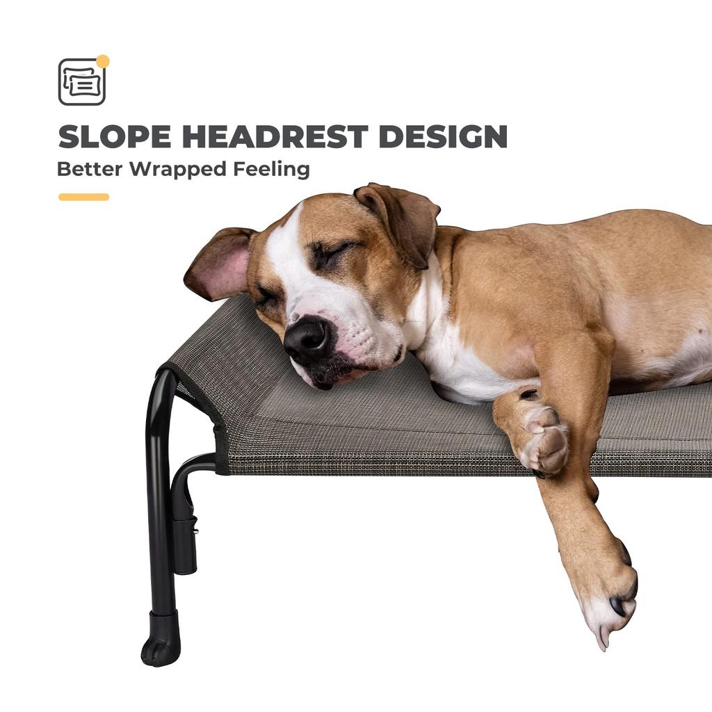 Veehoo Dog Outdoor Raised Dog Cot для большой охлаждающей кемпинговой кровати для домашних животных с наклонным подголовником для использования в помещении и на открытом воздухе, моющаяся и дополнительная серая кровать/кровать для собак,