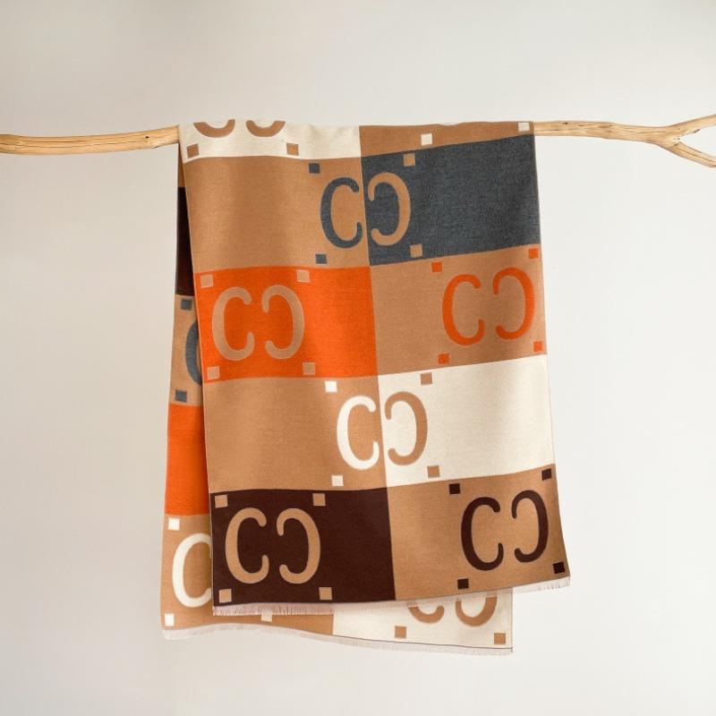 Autumn and Winter Double-sided Contrasting Letters C Imitation Cashmere Scarf Women's Thickened Shawl Color Matching Versatile Warm Scarf