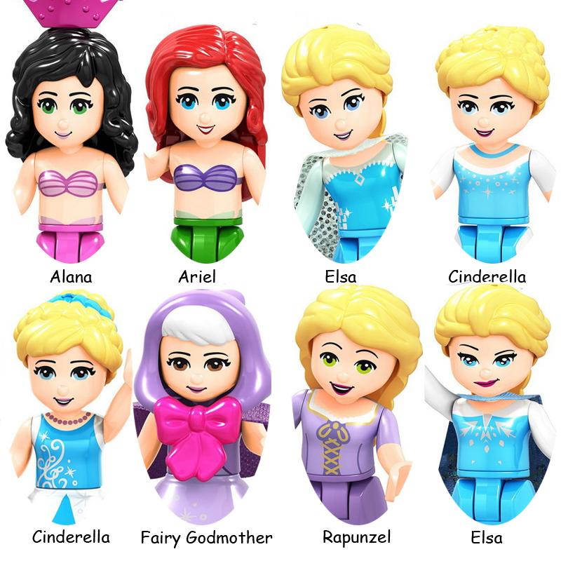 Нетоксичные сказочные принцессы дети Белль Чудовище Золушка Анна Оливия Модель Фигурка Блоки Конструктор Строительные Кирпичики Игрушки Для Детей