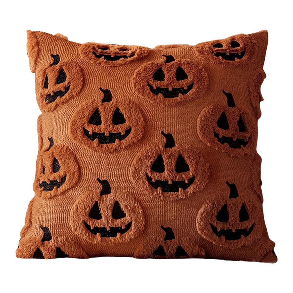 Halloween Plush Faux Fur Pillowcase Comfortable Ghost&Pumpkin Pillow Cover Throw Pillow Cover for Sofa Couch Bed Living Room