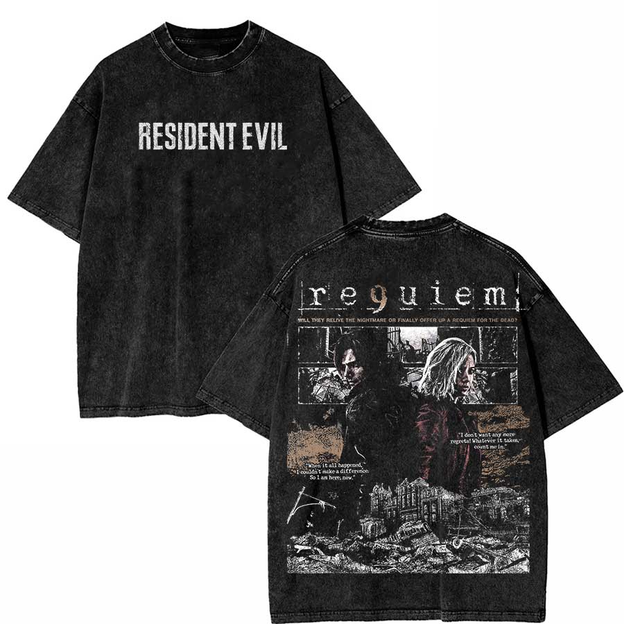Resident Evil Biohazard Leon Kennedy Oversized T shirt 100% Cotton Vintage Washed T-shirt for men women J167 BACK