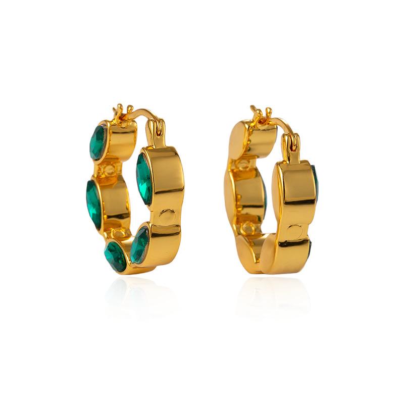Vintage court jewelry emerald zircon earrings light luxury niche temperament earrings high sense exquisite noble earrings