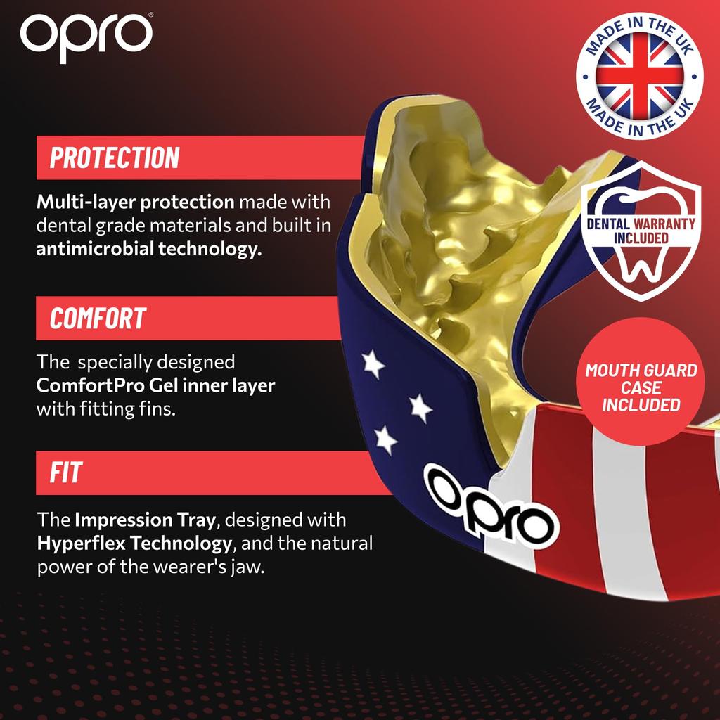 OPRO Mouthguard Custom Sports Mouthpiece Сделано в Англии [Мгновенная подгонка] [Официальный магазин] (Взрослый, UFC/Черный и серебристый)