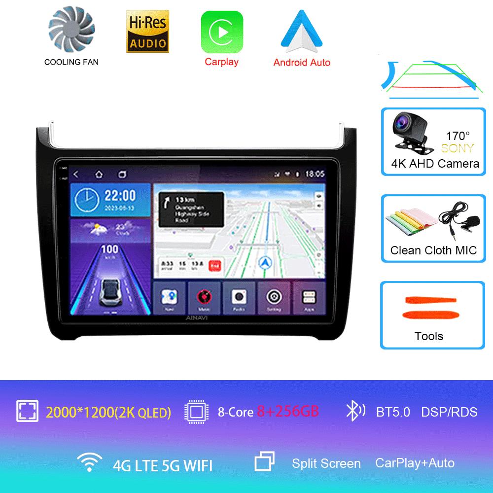 Автомобильное радио Android 14 Carplay 4G+Wifi для Volkswagen VW polo 5 sedan 2008-2020 Мультимедийный плеер Стерео GPS 2 Din DVD Головное устройство