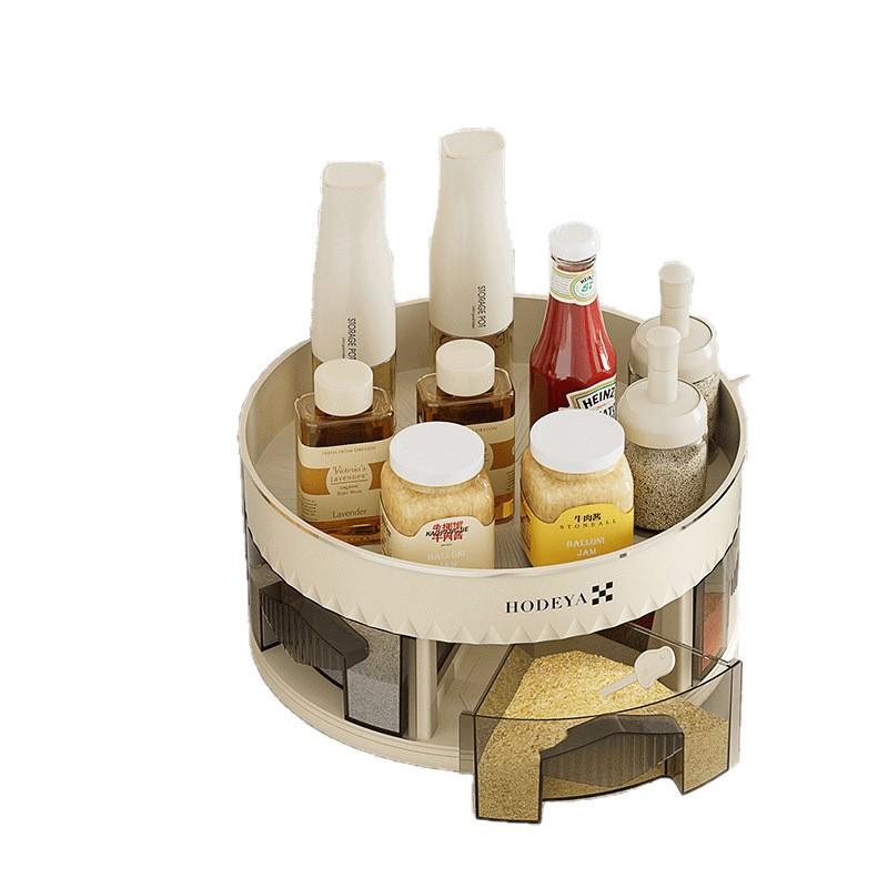 Вращающаяся кухонная полка для специй и органайзер для приправ - Многофункциональное угловое хранение для бутылок и банок