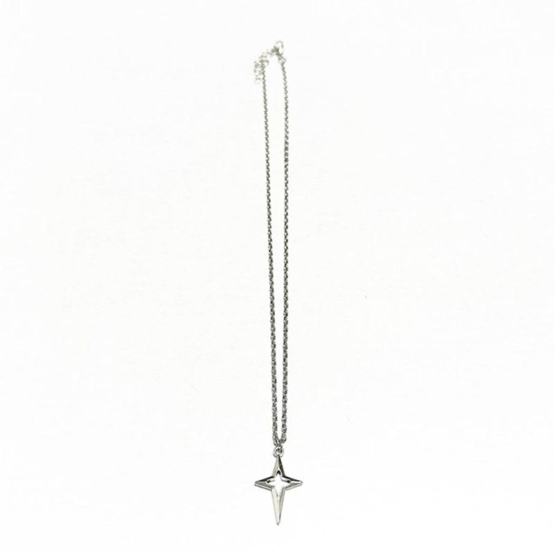 Adjustable Length Neckchain Trendy Four Pointed Star Pendant Choker Unisex Necklace Sweater Chain for Daily Wear