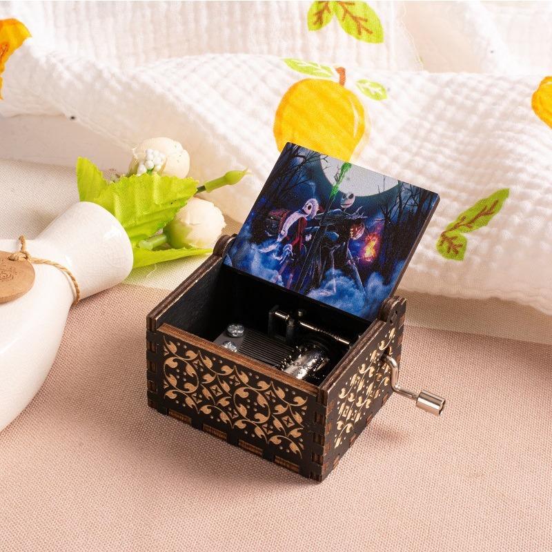 Wooden Hand-cranked Music Box, Halloween Gift, Painted Octagonal Music Box, Carved Small Gift, Decorative Piece