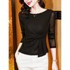 High-End Mesh Long-Sleeve Women's Base Shirt - Autumn 2025 Waist-Cinching Slim Fit Irregular Top