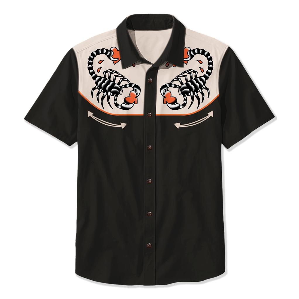 Летняя мужская рубашка в стиле вестерн с принтом в стиле отпуск, повседневная мужская рубашка с лацканами и короткими рукавами с 3D-принтом