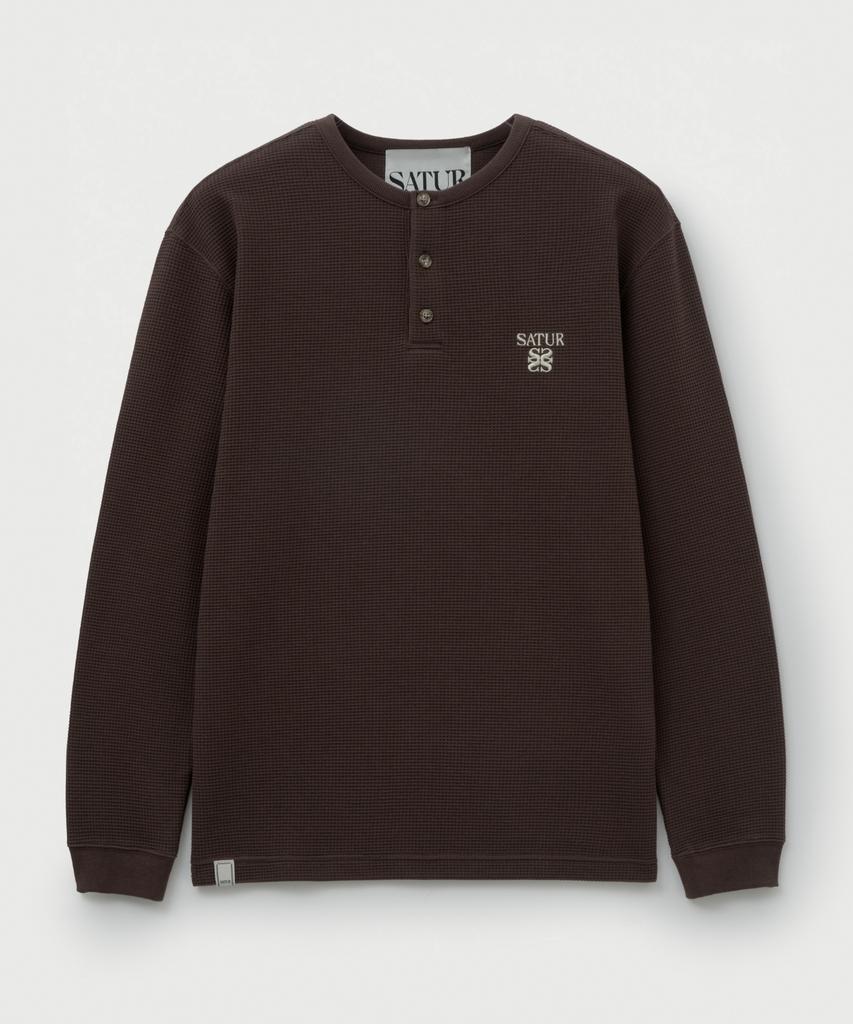Футболка-henley Seteo с вафельной текстурой, коричневая