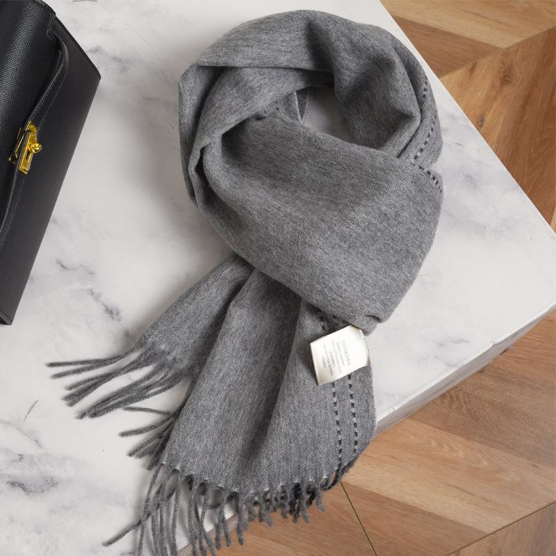 Simple Handmade Beard Fringed Knitted Striped Pure Wool Scarf for Men and Women, Warm In Autumn and Winter, Couple Double-sided Shawl