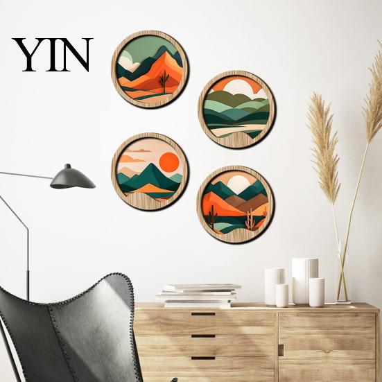 Minimalist Art for Hallway Forest Sunset Scenery 2D Wood Wall Hanging, Boho Wooden Sign, Elegant Interior Ornaments Nature Tree Decor Bedroom