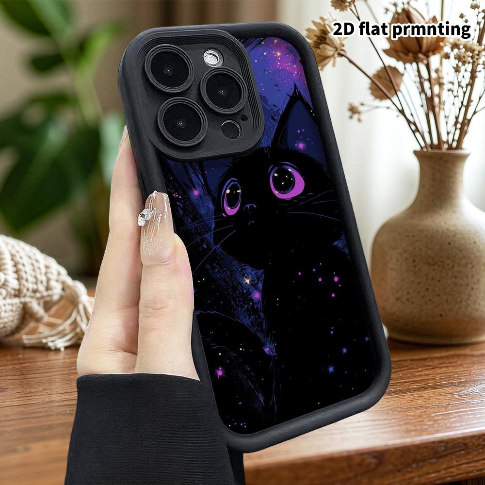 Phone Case: 2D flat design suitable for iPhone 18 17 16 15 14 13 Pro protective case, dark starry style, perfect Christmas and Halloween holiday gift